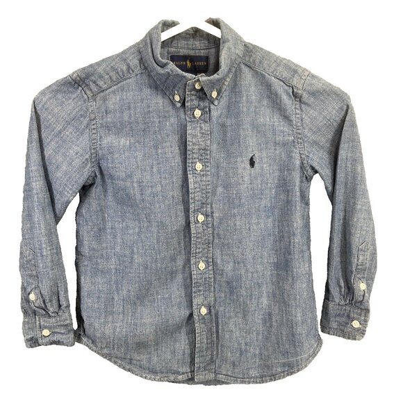Ralph Lauren Denim Chambray Shirt Boys Sz 6 Long Sleeve Pony Logo Preppy Button - Picture 1 of 11